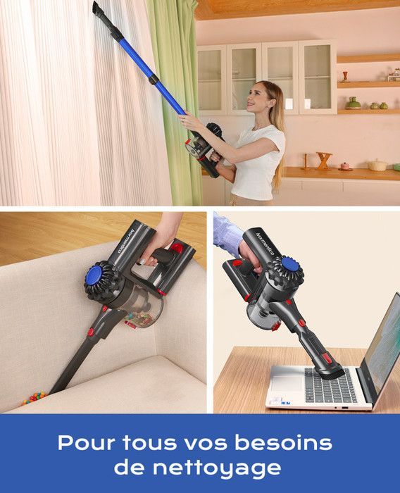 Ivormentico Aspirateur Balai sans Fil,50Mins/40K PA Aspirateur sans Fil,Aspirateur Balai avec LED Verte, Aspirateur avec Brosse