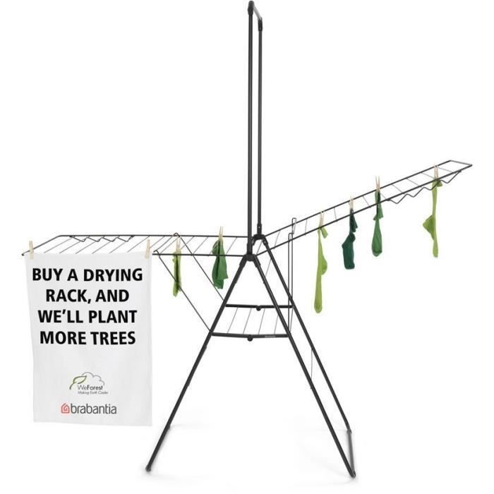 BRABANTIA - HangOn - Tendedero - 25 m - Con barra para colgar ropa - Negro mate