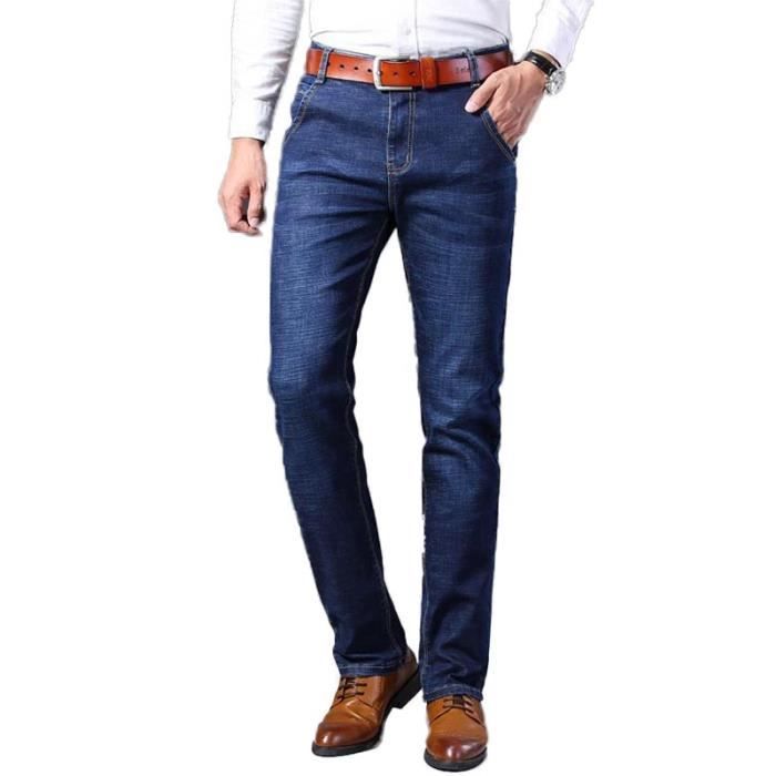 Ανδρικό τζιν παντελόνι slim fit σε ίσια γραμμή, 5 τσέπες, κομψό πλυμένο εφέ, άνετο ύφασμα - μπλε