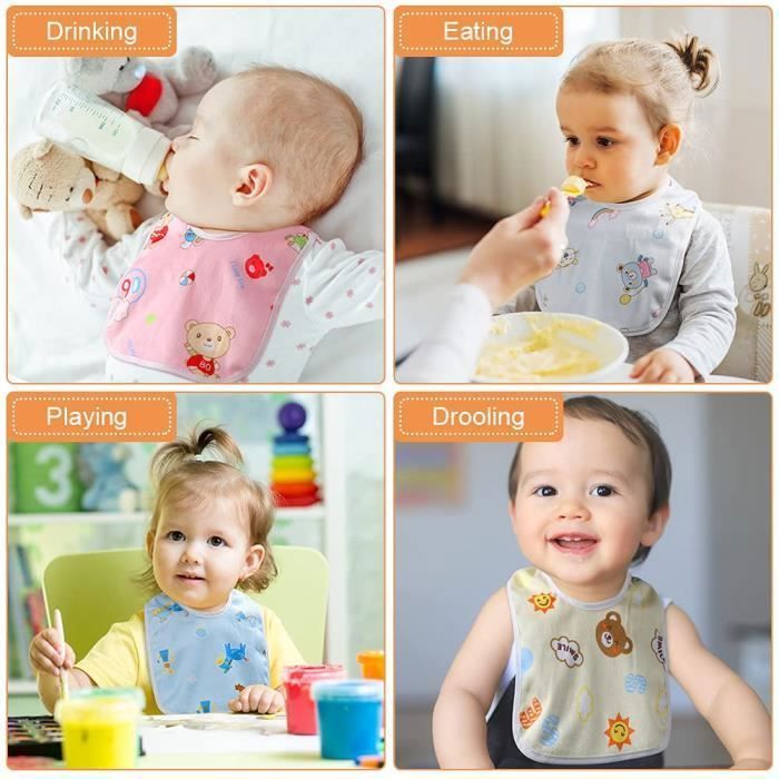 Baberos para bebé 100% algodón, 10 unidades, impermeables, unisex, con divertidos estampados para bebés de 0 meses a 3 años.