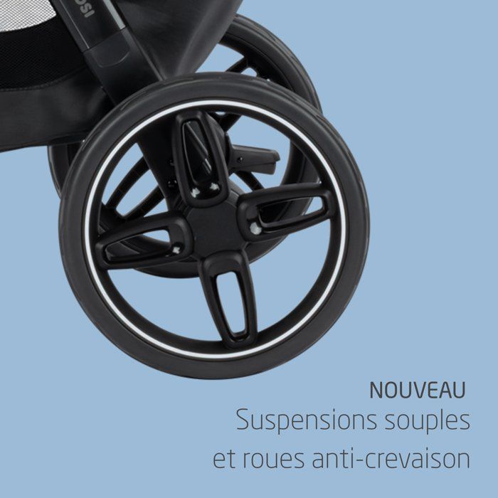 MAXI-COSI Poussette 3 en 1 Zelia S Trio2, Nacelle+Siège auto Cabriofix S iSize+Sac à langer+habillage pluie, 0-22Kg, Dark grey