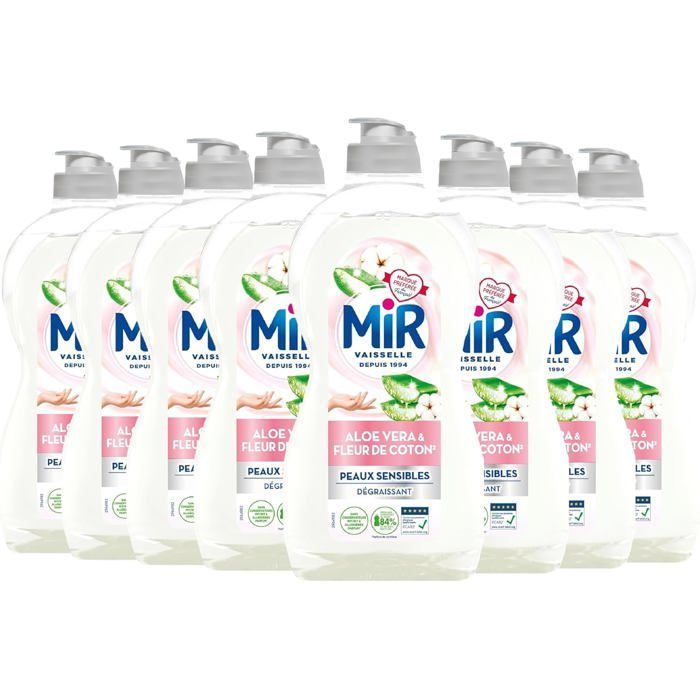 Liquide Vaisselle - Mir - Aloe Vera & Fleur de Coton - Lot de 8 - 450ml