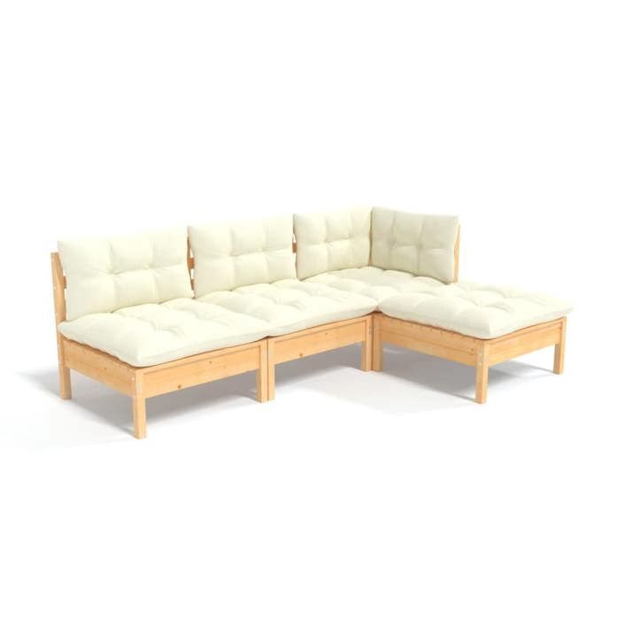 vidaXL Gartenmöbel-Set aus massivem Kiefernholz, 4-teilig, inklusive Kissen, Terrassenmöbel, Gartenmöbel, 3096298