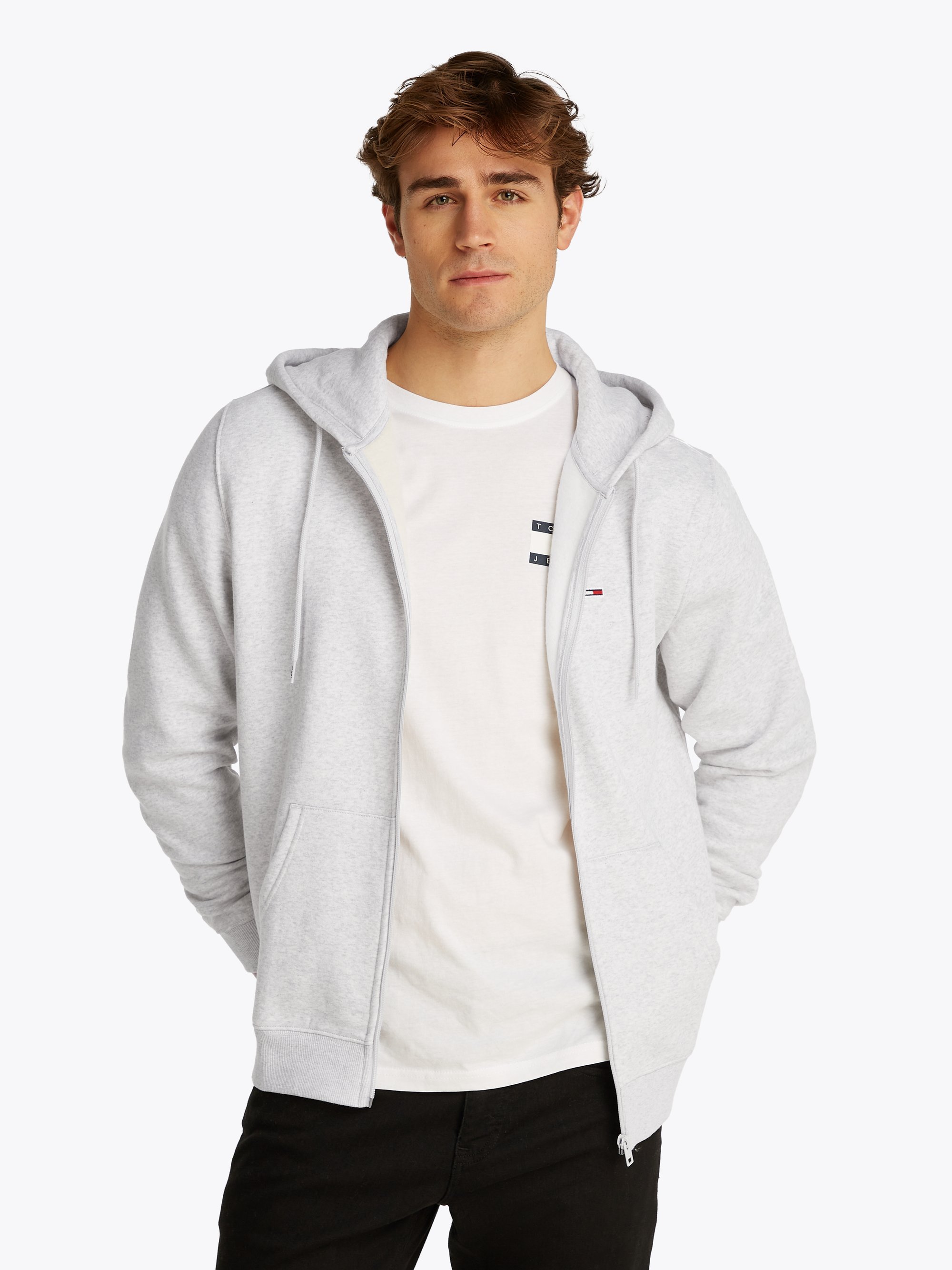 Felpa con cappuccio Tommy Jeans FLAG ZIP THRU - grigio argento mélange