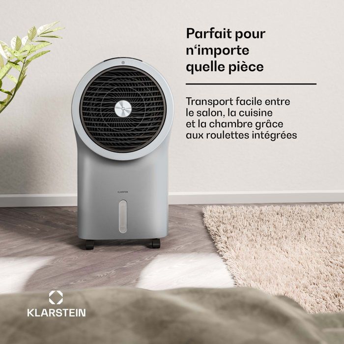 Ventilador enfriador de aire Klarstein Whirlwind - 320 m³/h - 6 l - 30 m² - 3 modos - Control remoto - Temporizador de 8 horas