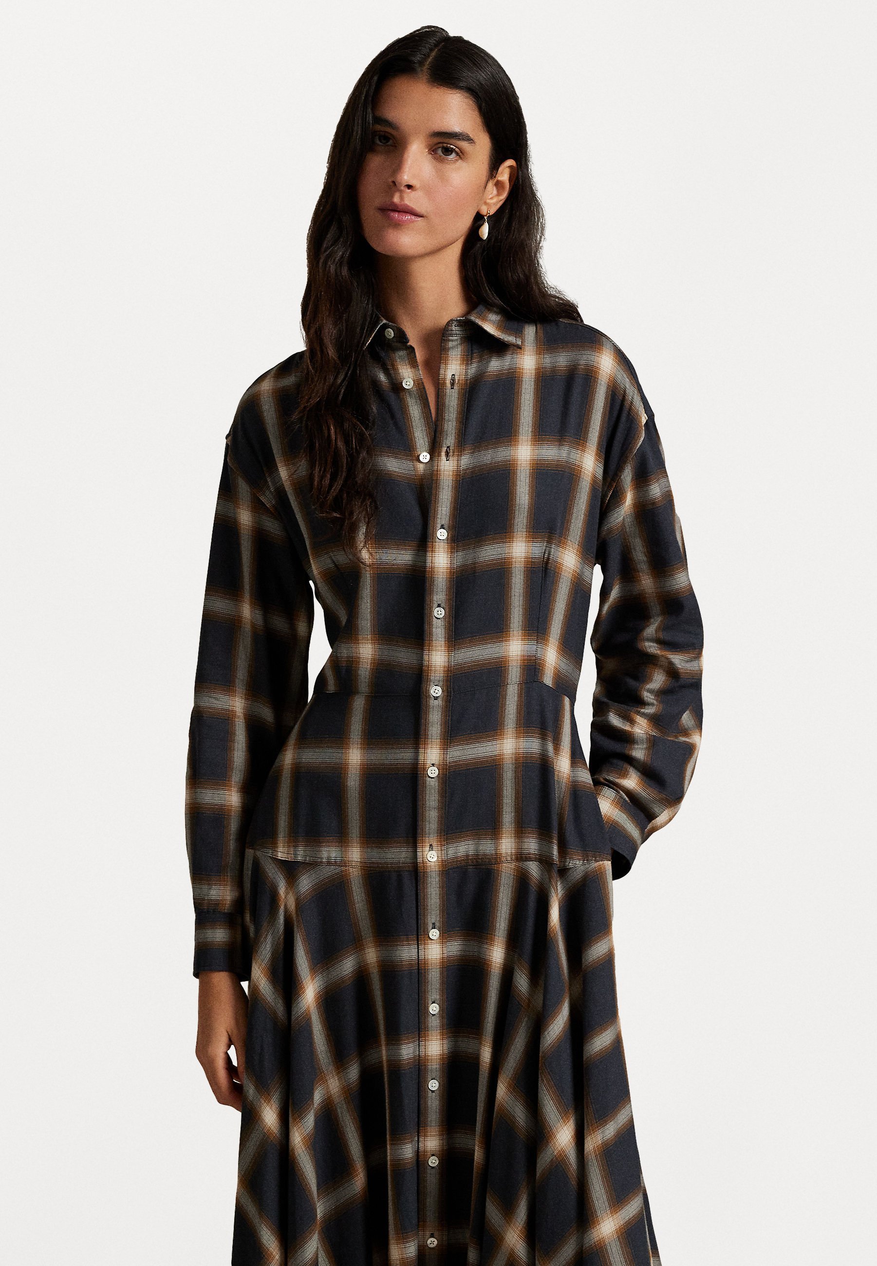 Robe-chemise à carreaux en sergé Polo Ralph Lauren - marine/marron