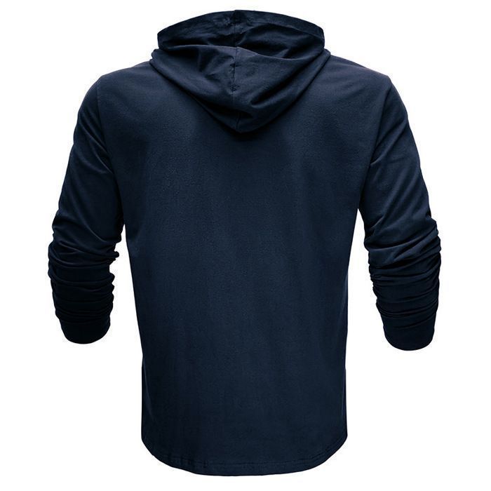 Camiseta de manga larga con capucha para hombre, estilo casual, color azul.