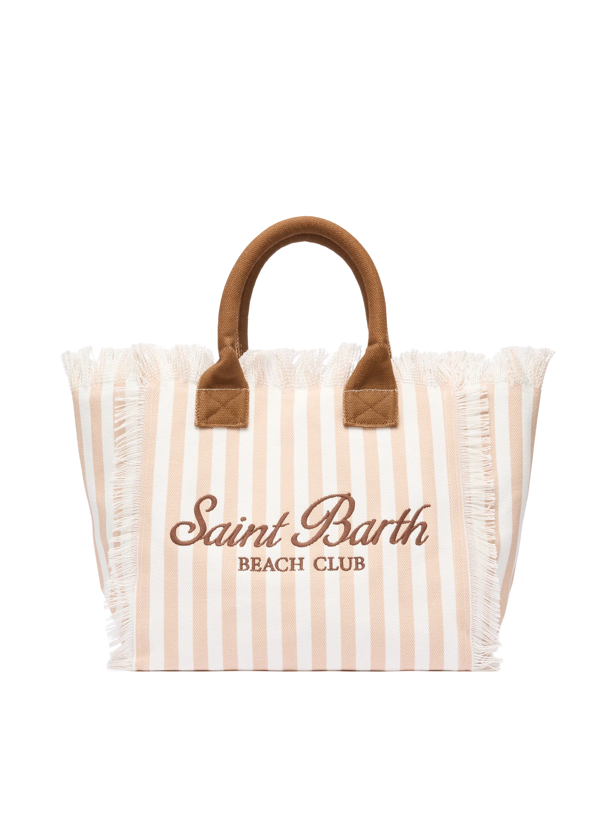 Borsa a spalla Vanity in canvas di cotone con stampa a righe beige