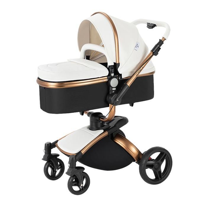 Poussette 3 en 1 Magic ZC Poussette Pousette trio 3 en 1 Pousette Cuir PU Rotation à 360° Avec Grand panier 0-3 ans Max 15kg Blanc