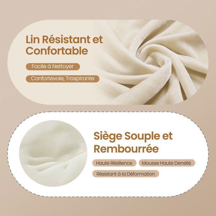 Juego de 6 sillas de comedor HavenlyHome, de lino, con respaldo ergonómico y patas de metal, ideales para sala de estar, cocina o dormitorio, color beige.