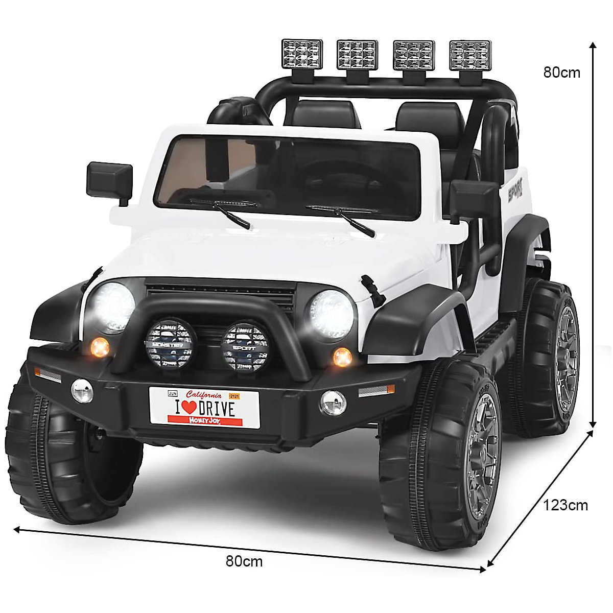 Electric Jeep 2-seater with 3 speeds, white
