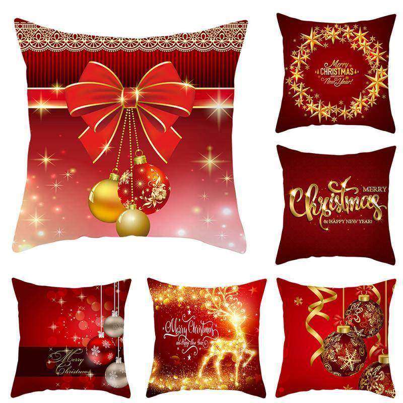 Housse de coussin de Noël 45 x 45 cm, rouge, imprimée « Joyeux Noël », en polyester, pour canapé et décoration intérieure.