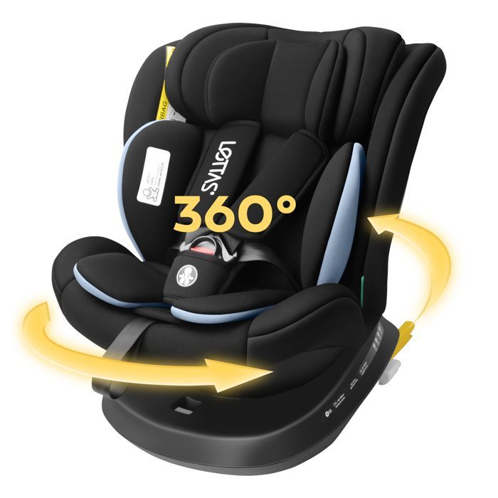 Silla de coche LETTAS i-Size giratoria 360° con Isofix, grupo 0+1/2/3, desde el nacimiento hasta los 12 años (0-36 kg), 40-150 cm, ECE R129