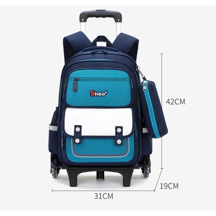 Mochila escolar con ruedas - 6 ruedas - Nylon impermeable - Mochila infantil - Azul PZCC