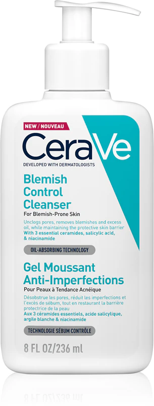 Gel de Limpeza CeraVe Blemish Control ajuda a combater as imperfeições da pele propensa à acne.