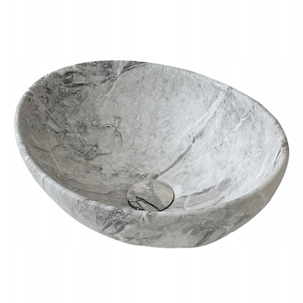 Umywalka ceramiczna nablatowa szara marmur okrągła 42x34 cm