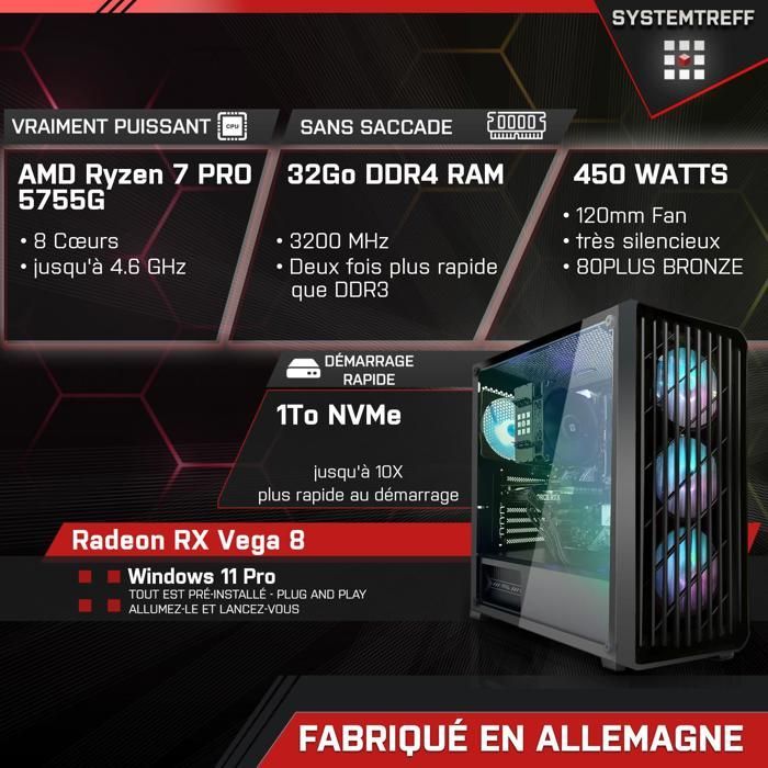 PC Gamer - AMD Ryzen 7 PRO 5755G - Radeon RX Vega 8 - 32GB RAM - 1TB M.2 NVMe - Windows 11 - WiFi-19