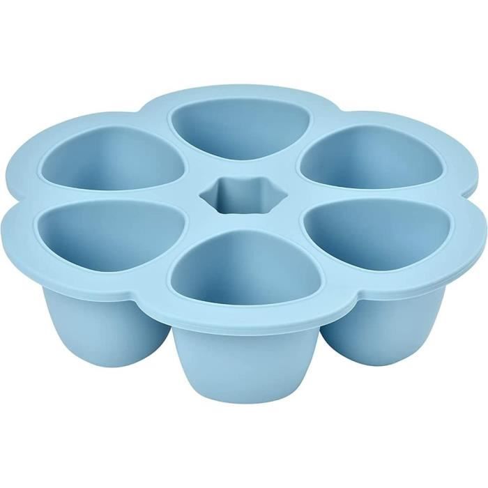 Contenitori multiporzione in silicone BEABA Premium, resistenti al calore, con coperchio ermetico, Made in Italy, 6 x 90 ml blu