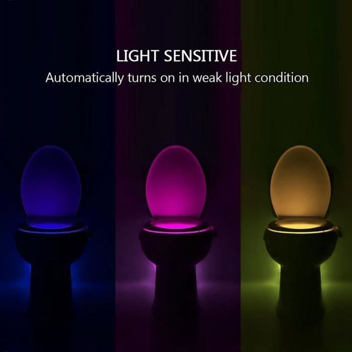 Leeko Lampe de Toilette WC LED Veilleuse,8 Changement de Couleurs adapte tous Cuvette Siège,Bas en ABS angle de flexion 270 Degré.