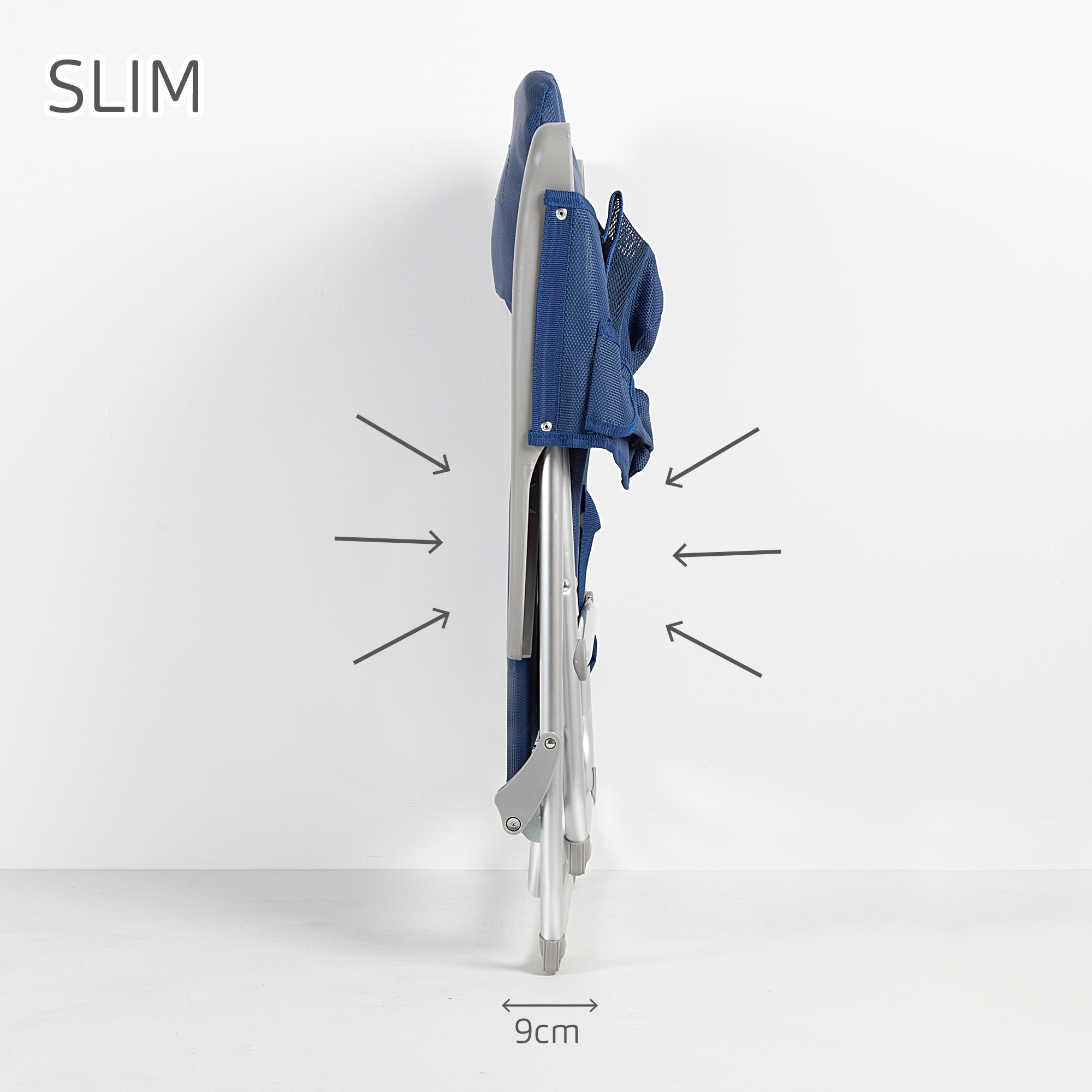  Aktive Slim foldbar strandstol med flere positioner, hynde og lomme