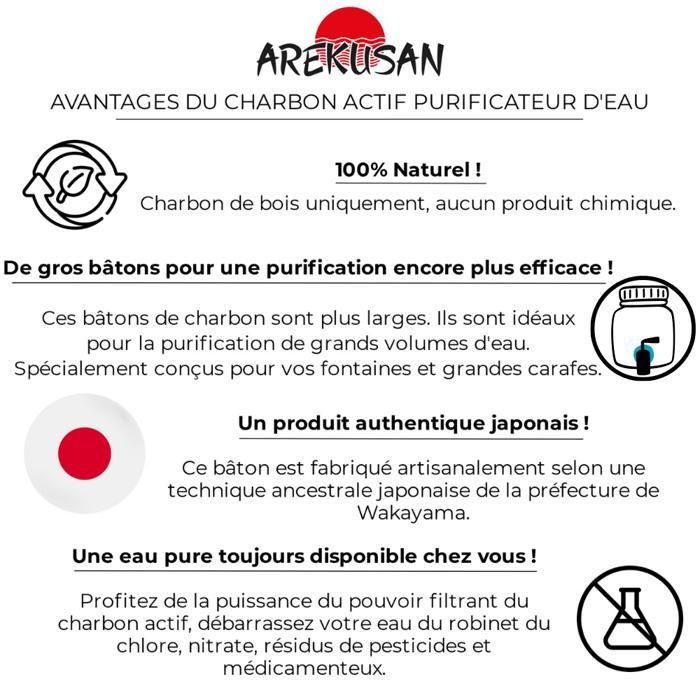 Arekusan Kishu Binchotan 3 Gros Charbon actif purificateur grand volume eau authentique de Wakayama au Japon Filtre l'eau du robinet