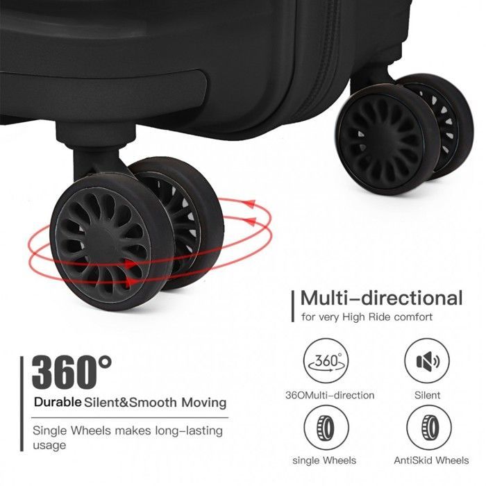 Juego de 3 maletas de viaje Kono (55/66/76 cm) Maleta de cabina rígida con ruedas y cerradura TSA, 4 ruedas con cerradura TSA, color negro