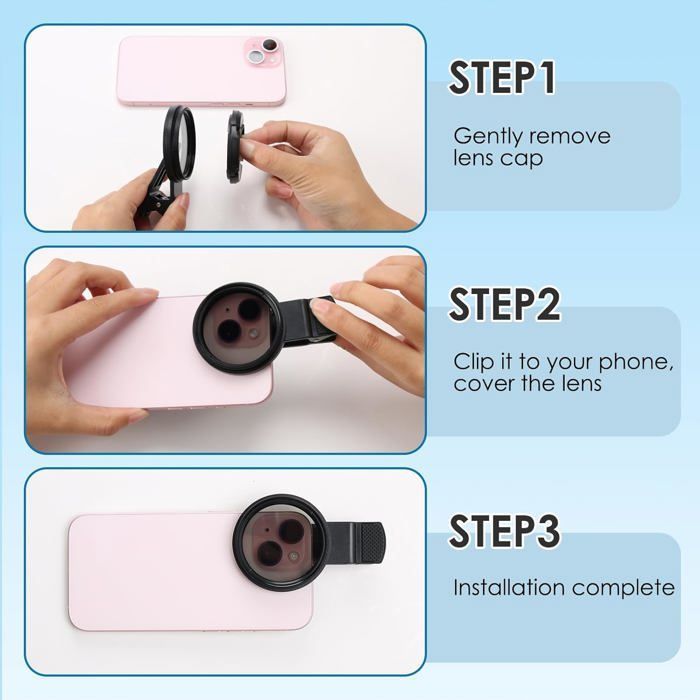 Filtre polarisant, support de filtre CPL 52 mm pour objectif d'appareil photo de téléphone, pour réduire l'éblouissement.