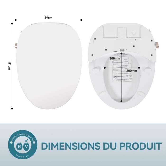 Asiento de inodoro PULUOMIS, asiento de inodoro eléctrico, tapa de inodoro inteligente con control remoto y cierre suave, blanco