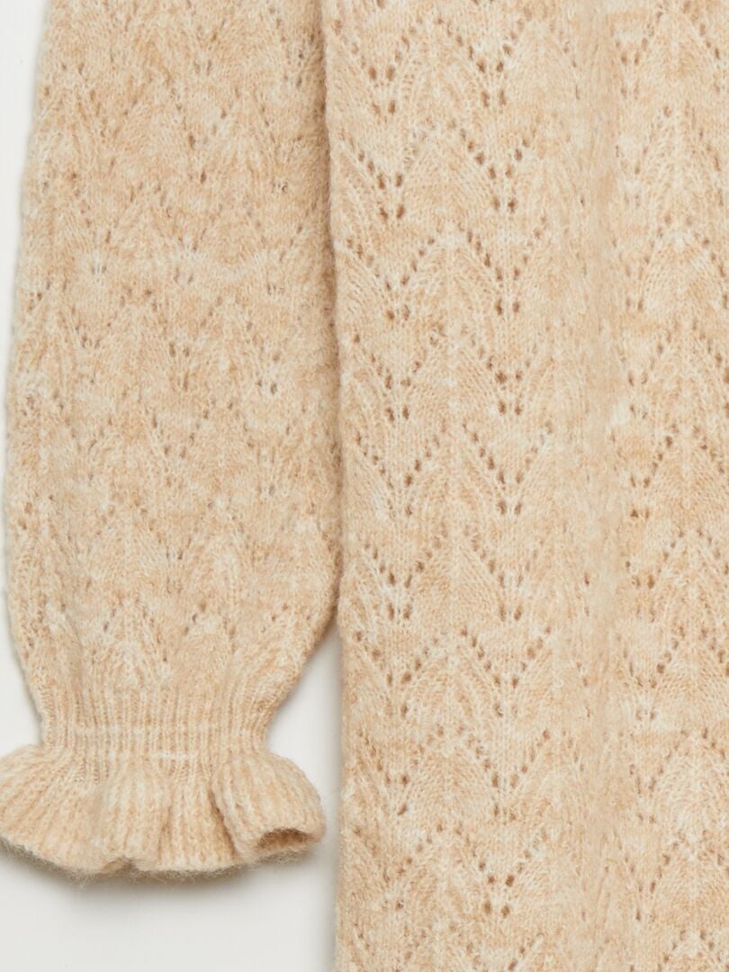 Maxi trui van opengewerkt breisel - BEIGE