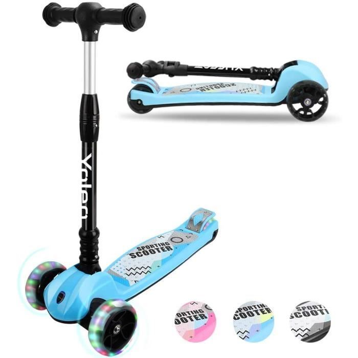 Trottinette Enfants - YOLEO - Pliable 3 Roues - Hauteur Réglable 61-81 cm - Antidérapant - LED Roues