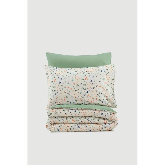 Parure de lit - 1 housse de couette 220 x 240 cm + 2 taies d'oreiller 60 x 60 cm - 100% coton renforcé - Vert