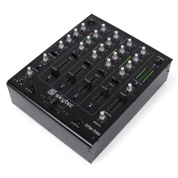 Skytec STM-7010 4-Channel DJ Mixer - USB, 3.5mm Jack, Talkover, Replaceable Crossfader