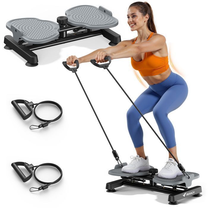 Plaque de torsion MERACH, Twist Board de rotation 90°, avec 2 cordes élastiques 2×10kg, sculpte taille et abdos, charge 136kg, noir