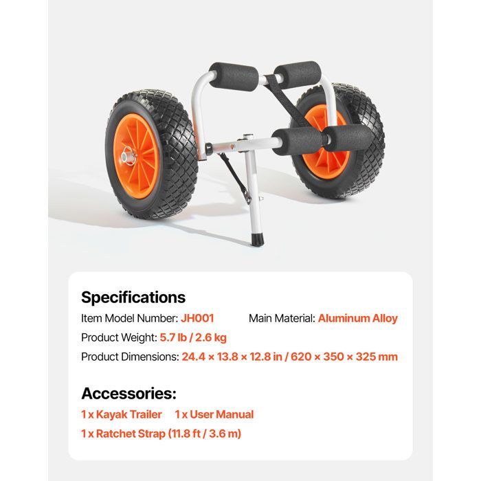 Carrello per il trasporto di kayak - Duoku - Capacità di carico 90 kg - Modello pieghevole e compatto - Adatto per kayak, canoe e paddleboard