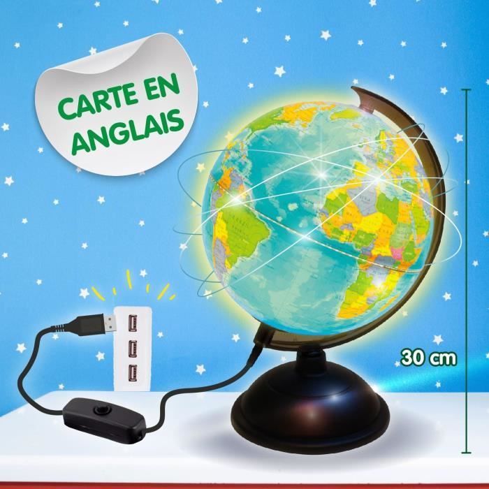 Globo terráqueo iluminado - SCIENCE4YOU - 20 cm - Recargable por USB - Para niños mayores de 8 años