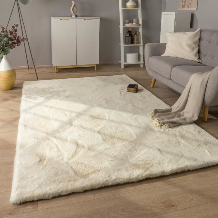 Paco Home Tapis Poils Longs Tapis De Salon Shaggy Imitation Fourrure Lapin Moelleux Crème 60x100 cm
