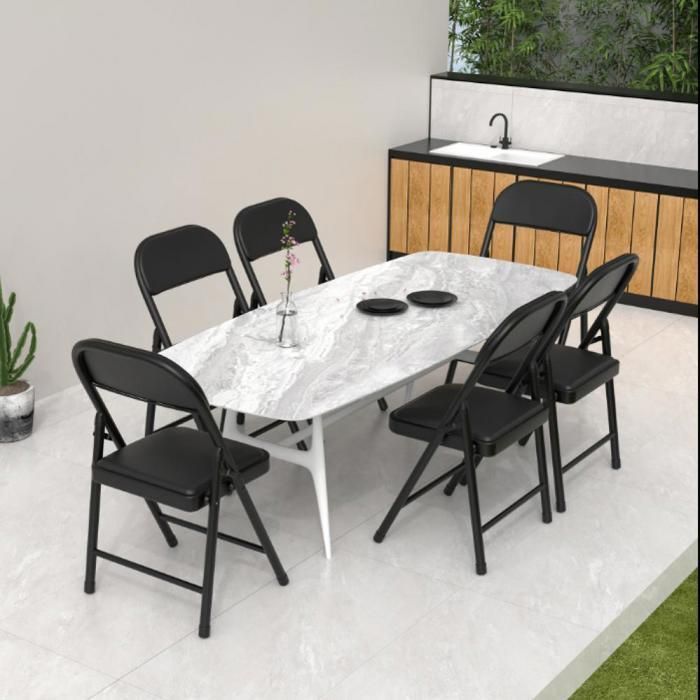 MIPAN.Chaise Pliante, Lot de 4 Chaises de conférence Pliantes en Cuir PU Douillet et Cadre en Acier de Jardin et de Camping-Style 2