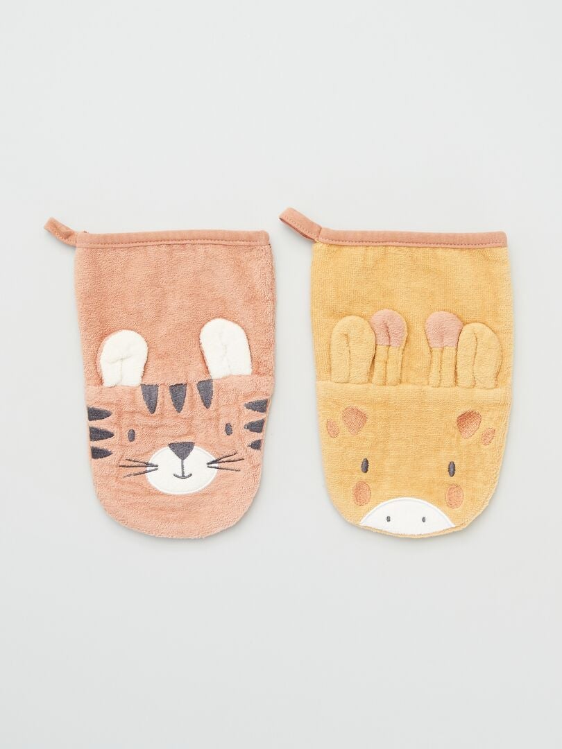 Conjunto de 2 luvas de banho com estampa de animais - AMARELA