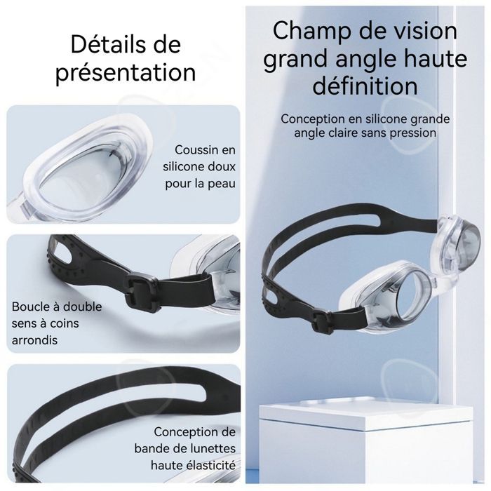 C Lunettes de natation 16,5x3,5cm lunettes de natation HD étanches et antibuée pour adultes en silicone doux pour la peau monobloc
