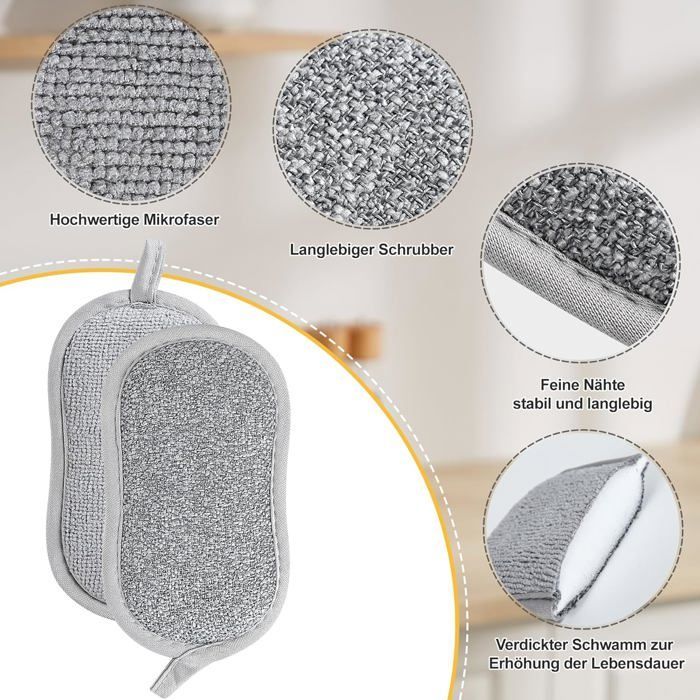 Conjunto de 8 esponjas de lavar louça extra grossas de 1,5 cm - Microfibra + Esfoliante - Limpeza profunda e duradoura - 15 x 8 cm - Alta qualidade