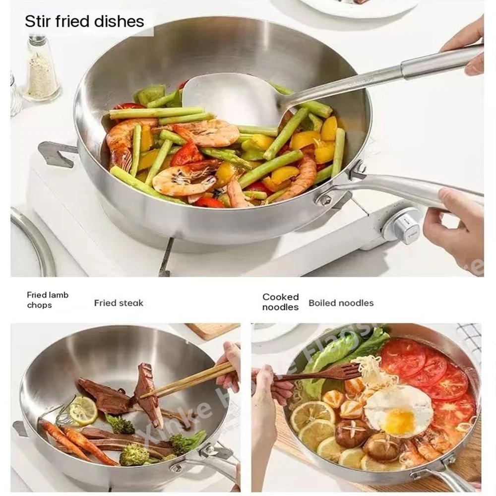 Poêle à frire en acier inoxydable 316, wok profond, sans revêtement, antiadhésif, compatible avec les plaques à gaz et à induction, ustensile de cuisine universel