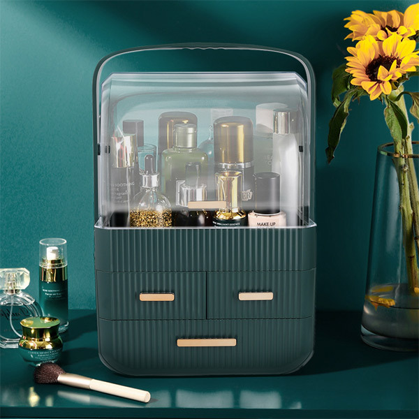 Livingandhome Organizer na kosmetyki z 3 szufladami, zielony