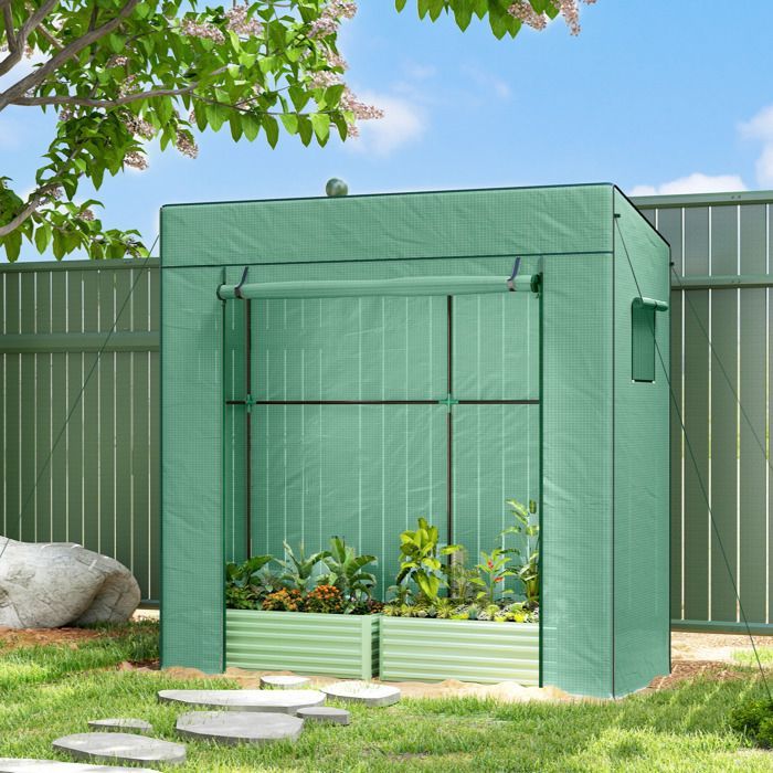 Gartengewächshaus – Outsunny – Balkongewächshaus mit verstärkter 140 g/m²-Plane, Reißverschlusstür, 2 Fenstern – Stahl – 196 x 77 x 197 cm – grün