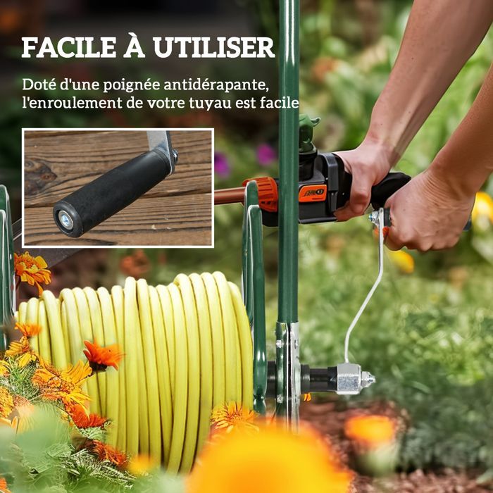 Outsunny garden hose reel - on wheels - 30 m of 16 mm diameter hose - reel - non-slip handle - green