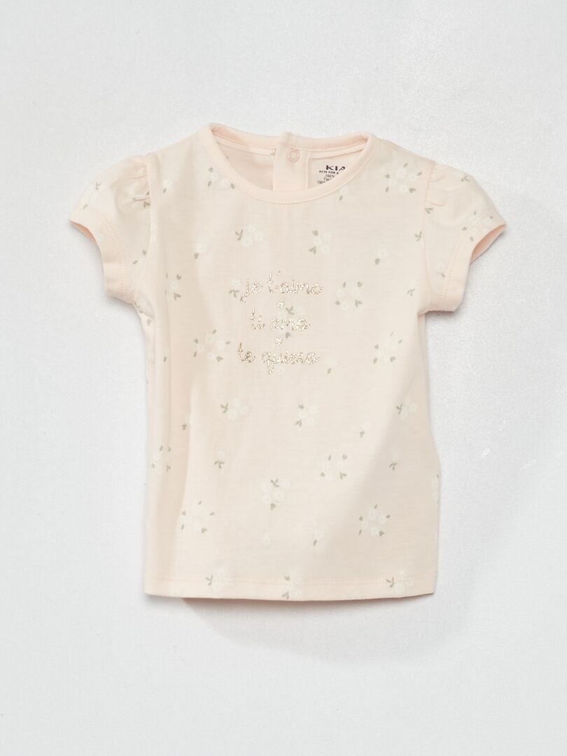 Bedrukt jersey T-shirt - ROZE