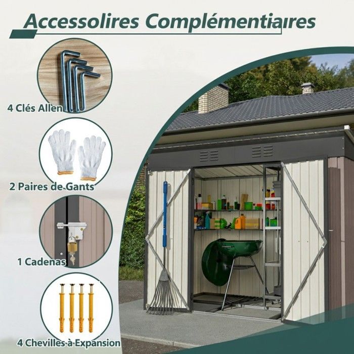 Abri de jardin - LANGTU - 242x126cm - Étanche - Ventilé - Acier galvanisé