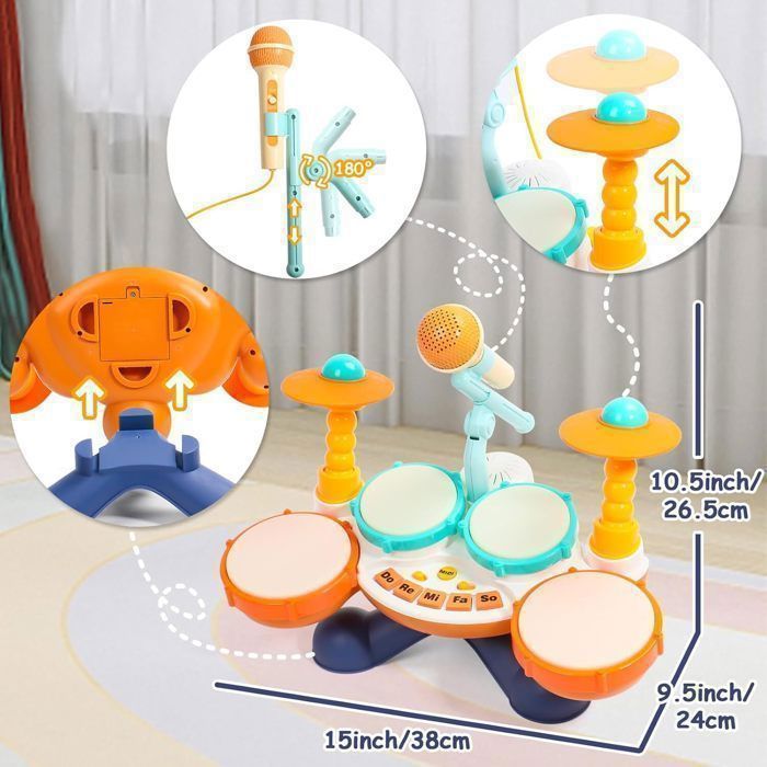 Instrumento musical para bebés, batería de juguete para bebés, tambor de juguete para niños - 3 modos - Apto para niños y niñas de 1 año en adelante
