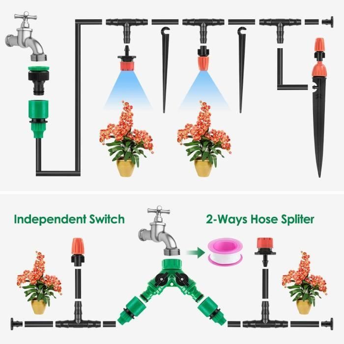 Kit di irrigazione a goccia automatico da 40 m, kit di microirrigazione per giardino, prato e piante