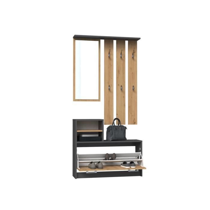 VITTORIA - Entryway coat rack - Wall-mounted coat rack + mirror + shoe storage - 180x85x24 - Entryway furniture