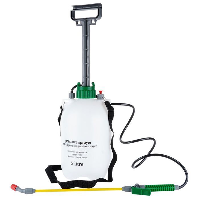 Spruzzatore a pressione manuale - VILDE - 5L - Bianco - 18x18x40 cm - Tubo flessibile da 130 cm - Lancia da 36 cm - Ugello regolabile